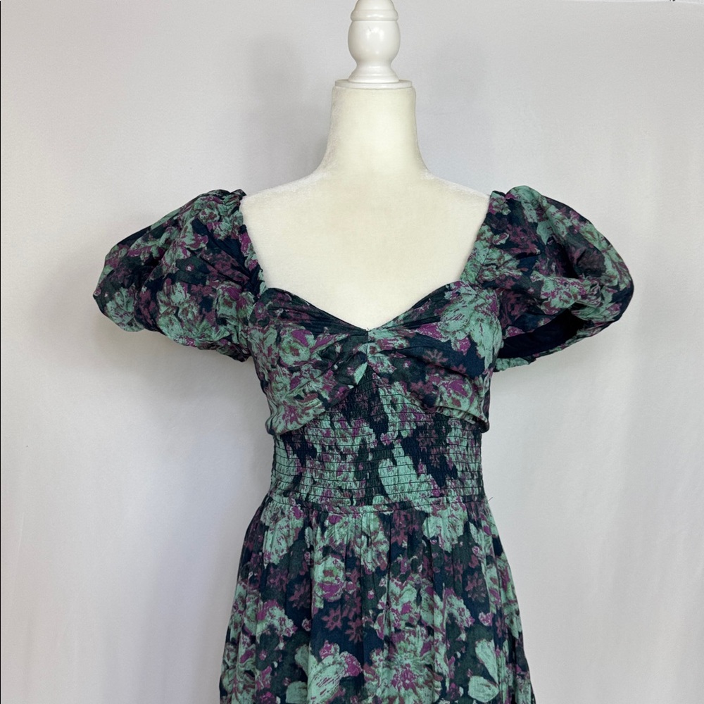 Free People Floral‎ Sundrenched Short Sleeve Maxi Dress Navy Blue Green Size M - Picture 6 of 15